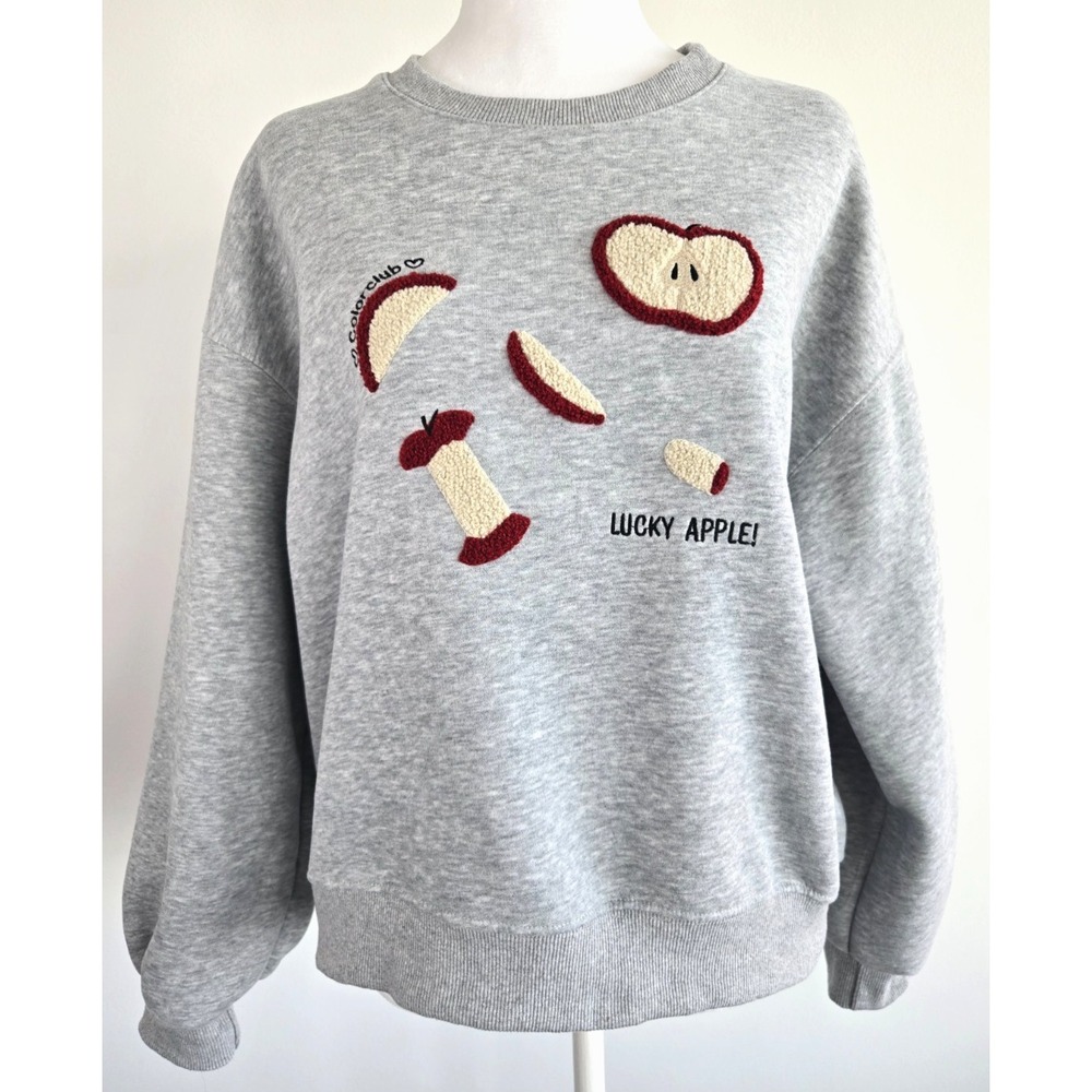 Mystyle Heather Grey Yarm Pom Sweater Long Sleeves Crewneck Cropped Chic Casual